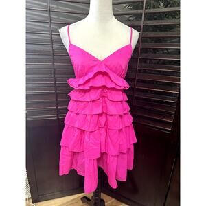 Staud Women's Hot Pink Rylie Mini Dress Ruffle Sleeveless M NWOT